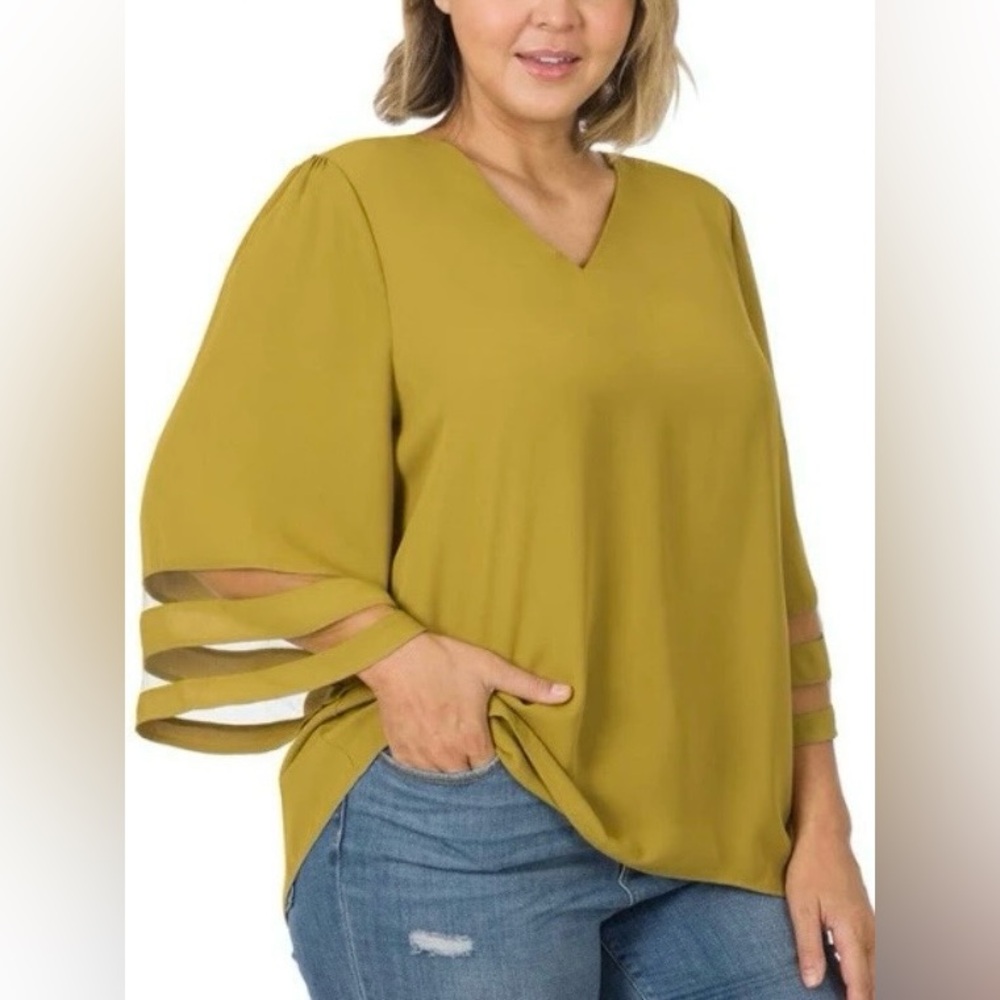 Zena V-Neck Blouse with Sleeve Cutouts, XL